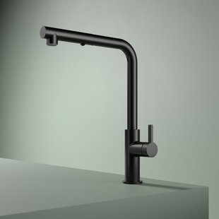 Keukenmengkraan Hotbath Ace met draaibare uitloop en uittrekbare duo-spray handdouche Geborsteld Zwart PVD