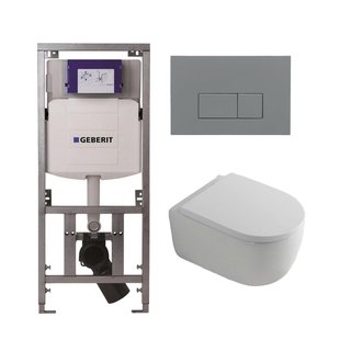 QeramiQ Dely Swirl Toiletset - 36.3x51.7cm - Geberit UP320 inbouwreservoir - met Burda frame - 35mm zitting - bedieningsplaat licht grijs - rechthoekige knoppen - wit glans 0701131/SW1102375/SW1000767/SW1026256