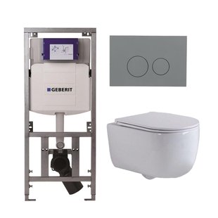 QeramiQ Dely Swirl Toiletset - 36.3x51.7cm - Geberit UP320 inbouwreservoir - met Burda frame - slim zitting - bedieningsplaat licht grijs - ronde knoppen - wit glans 0701131/SW1102374/SW1000766/SW1026256