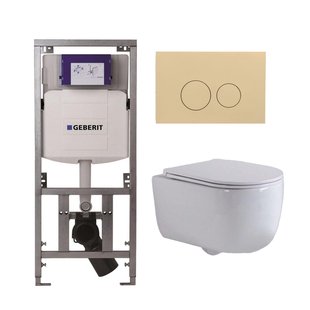 QeramiQ Dely Swirl Toiletset - 36.3x51.7cm - Geberit UP320 inbouwreservoir - met Burda frame - slim zitting - bedieningsplaat beige - ronde knoppen - wit glans 0701131/SW1102365/SW1000766/SW1026256