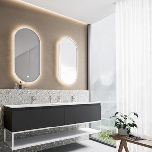 Badkamermeubelset BWS Anubis Frame 180cm 2 Laden Mat Zwart Met Wastafel (Naar Keuze)