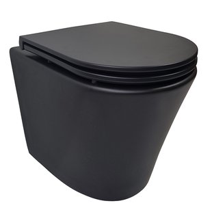 Astev Rimless Wandcloset BWS Mat Zwart Met Flatline Toiletzitting Softclose En Quick Release Mat Zwart