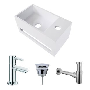 Fonteinset BWS Solid Surface Met Handdoekhouder Rechts Mat Wit Chroom