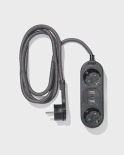 HEMA Stekkerdoos 2-voudig met USB 1.5m zwart