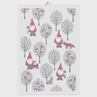 Ekelund Linneväveri Tomteliv keukenhanddoek 35x50 cm Grijs-rood