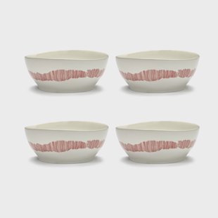 Serax Ottolenghi Feast kom L Ø17 cm 4-pack White stripes-red