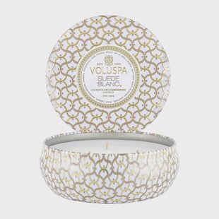 Voluspa Maison Blanc 3-wick Tin geurkaars 40 uur Suede Blanc
