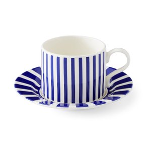Spode Steccato theemok 29 cl met schotel Ø15,5 cm Blauw-wit
