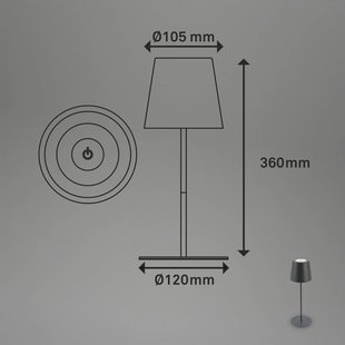 Briloner LED tafellamp 7508015, antraciet 2.700 K IP44 Touchdim