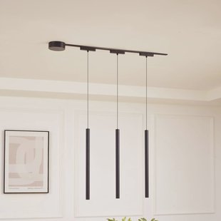 Lindby Railsystem 48V Lumaro, pendel, buislamp, 3-lamps, zwart