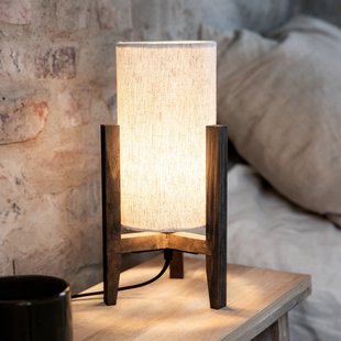 Markslöjd Eruca tafellamp, hoogte 34 cm, bruin/beige, hout/linnen