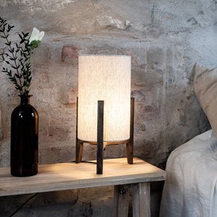 Markslöjd Eruca tafellamp, hoogte 39 cm, bruin/beige, hout/linnen