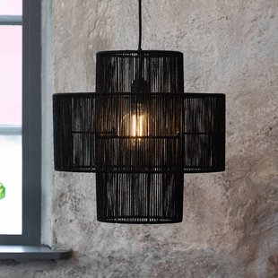 Markslöjd Soga hanglamp, stekker, zwart, jute, Ø 40 cm