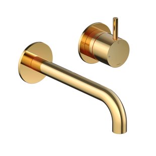 Inbouw Wastafelkraan Hotbath Cobber 18 cm Gebogen Uitloop 1-Hendel Gepolijst Messing PVD