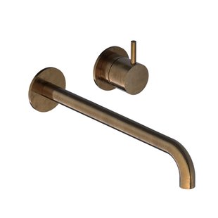 Inbouw Wastafelkraan Hotbath Cobber 25 cm Gebogen Uitloop 1-Hendel Verouderd Messing