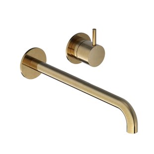 Inbouw Wastafelkraan Hotbath Cobber 25 cm Gebogen Uitloop 1-Hendel Geborsteld Messing