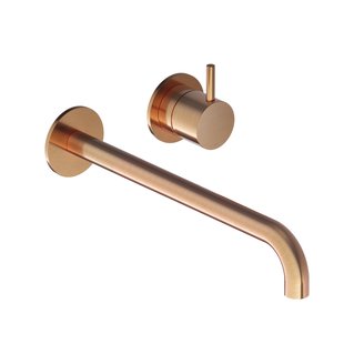 Inbouw Wastafelkraan Hotbath Cobber 25 cm Gebogen Uitloop 1-Hendel Geborsteld Koper