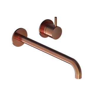 Inbouw Wastafelkraan Hotbath Cobber 25 cm Gebogen Uitloop 1-Hendel Geborsteld Koper PVD