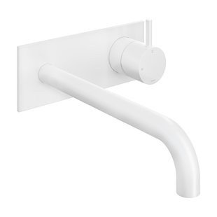 Inbouw Wastafelkraan Met Achterplaat Hotbath Cobber 25cm Gebogen Uitloop 1-Hendel Mat Wit