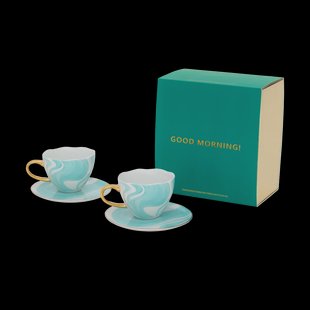 URBAN NATURE CULTURE Good Morning geschenkset Cappuccino mok & schotel 2-pack Valuri emerald green