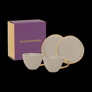 URBAN NATURE CULTURE Good Morning geschenkset Cappuccino mok & schotel 2-pack Gray morn