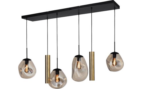 Goossens Hanglamp Lava, Hanglamp met 6 lichtpunten (base recht) (4x glas, 2x tube)
