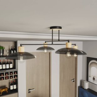 EMIBIG LIGHTING Plafondlamp Kobe, 4-lamps, staal, hout, zwart