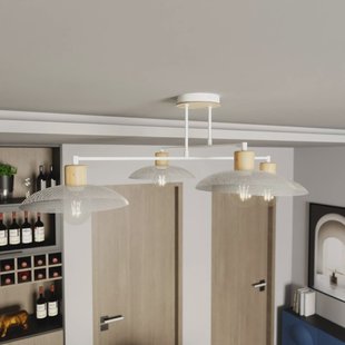 EMIBIG LIGHTING Plafondlamp Kobe, 4-lamps, staal, hout, wit