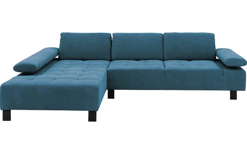 Goossens Bank Alvin blauw, stof, 3-zits, modern design met chaise longue links