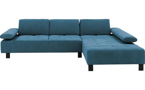 Goossens Bank Alvin blauw, stof, 3-zits, modern design met chaise longue rechts