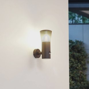 Lindby buitenwandlamp Heulo, Ø 10,5 cm, rookgrijs, sensor