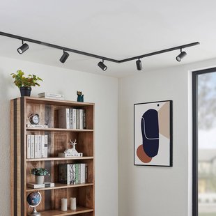 Lindby 1-fase railsysteem Linaro, GU10, 5-lamps, zwart
