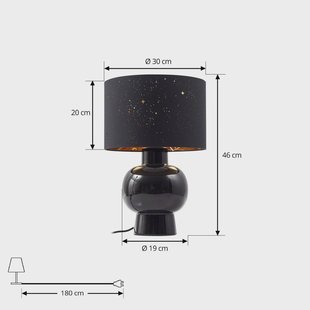 Lindby tafellamp Arved, zwart, textiel, keramiek, 46 cm
