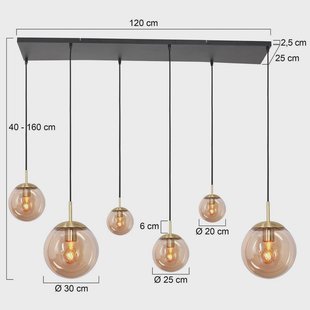 Steinhauer Bollique hanglamp, 6-lamps, messing