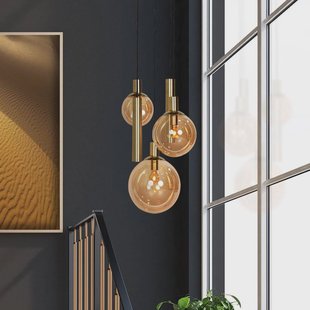 Steinhauer Bollique hanglamp, 5-lamps rond, messing, GU10 + E27