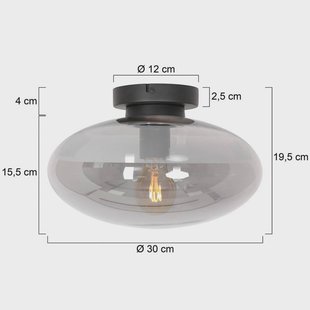Steinhauer Reflexion plafondlamp, Ø 30 cm, glas, zwart/rookgrijs