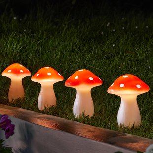 SMART GARDEN LED-zonnepaneel Fairy Mushroom, set van 4, rood/wit, IP44