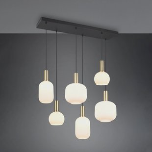 Trio Lighting Diva hanglamp, 6-lamps, messingkleurig, opaal, metaal, glas