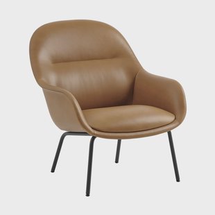 Muuto Fiber Lounge fauteuil met stalen poten Refine leather cognac-black