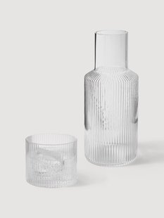 Handgeblazen kleine karaf Ripple met waterglas, 2-delig