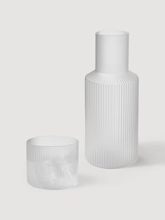 Mondgeblazen kleine waterkaraffen Ripple met waterglas, 2 stuks
