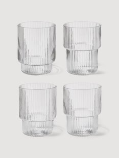 Mondgeblazen tumblers Ripple met groefreli&euml;f, 4-delig
