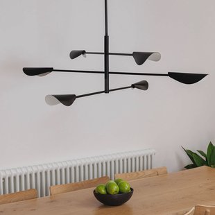 FARO BARCELONA Liggera hanglamp, zwart, staal, Ø 136,8 cm, 6-lamps.
