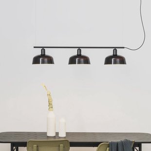 FARO BARCELONA Hanglamp Tatawin, zwart, glas, lengte 100 cm, 3-lamps.