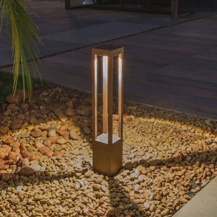 FARO BARCELONA Agra LED tuinpadverlichting, roestbruin, aluminium/glas, hoogte 65 cm
