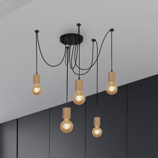 Searchlight Spinny hanglamp, spin, Ø 28 cm, 5-lamps, rubberhout, E27