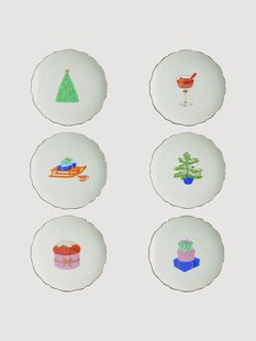 Handbeschilderde taartplaatjes Feast met kerstmotief, 6-delig