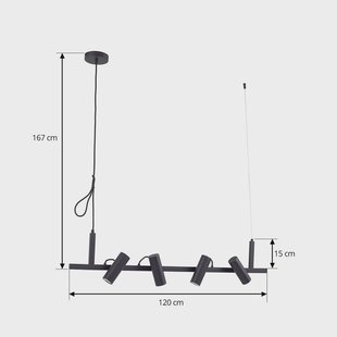 Lucande hanglamp Lysias, zwart, metaal, lengte 120cm