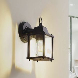 Lindby buitenwandlamp Rurik, zwart, glas, aluminium, E27