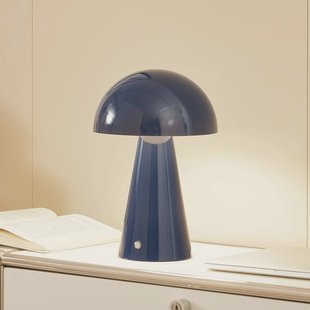 Lindby LED oplaadbare tafellamp Nevijo, blauw, Ø20cm, USB, dimmer